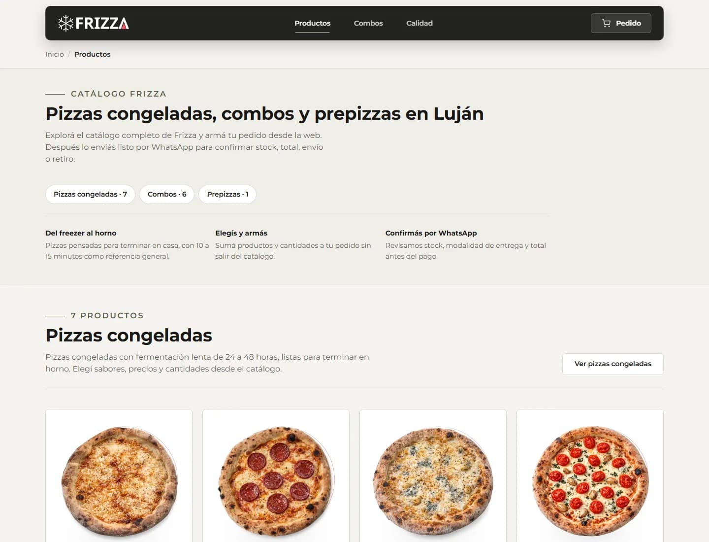 Catálogo de Frizza con categorías y productos